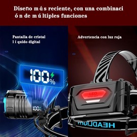 JIEYOUTA Lámpara de Cabeza LED Multifuncional, 10 Modos Luz, Batería Alta Capacidad, Impermeable, Sensor de Movimiento y Función de Carga USB. Ideal para Camping, Senderismo y más