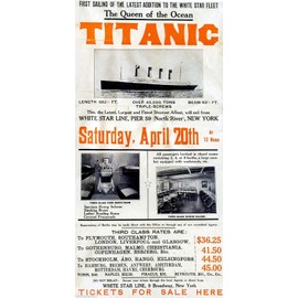 1912 Titanic R.M.S. White Star Maiden Voyage Largest Ocean Liner The Ship of Dreams Copy of Original Vintage Travel Advertisement Poster Print. 7 x 13.5 inches.