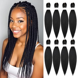 Braiding Hair Pre Stretched 14 Inch 8 Packs Professional Synthetic Braiding Hair for Box Braids/Twists/Crochet Braids No Itch Hot Water Setting Soft Yaki Texture (1B#)