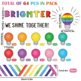 FYSUIMU 64Pcs Back to School Bulletin Board Kit Colorful Light Bulb We Shine Bright Together Paper Cutouts with 60Pcs Glue Points for Party Classroom Wall Decor