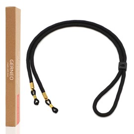 GERNEO® – DAS ORIGINAL – Florenz – Premium Brillenband für Sonnenbrillen & Lesebrillen Black mit Gold Halterungen – verstellbar mit Kabelzug & Logogravur