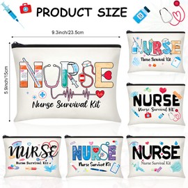 Photect 6 Pieces Nurse Makeup Bags Nurse Canvas Cosmetic Bag Nurse Survival Kit Travel Pouch Bag Nursing Zipper Pouch Nurse Gift for Women Girls Nurses School Nurse Practitioner Supplies (Beige)