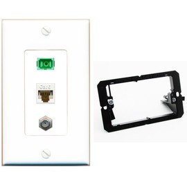 RiteAV 1 Port Fiber Optic Jack SC Simplex APC + Cat6 + Coax Wall Plate - Bracket White