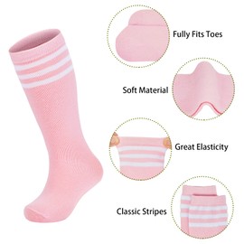 Zando Girls Soocer Socks Pink Socks Girls Socks 6-8 Years Old Cotton Girls Softball Socks Girls Kids Baseball Socks Long Pink Socks Girls Knee High Socks School Uniform Stockings for Boys 6-9 Years