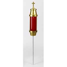 Will & Baumer Gold Tone Metal Cemetery Light with Red Globe, 35 Inch