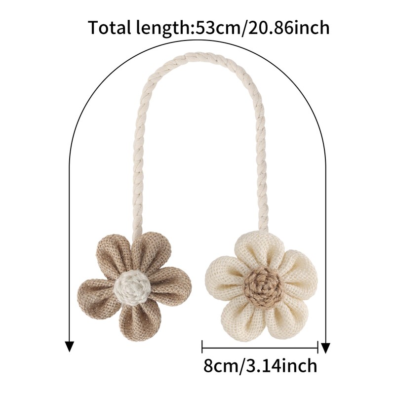 Meplait 4 Pack Flower Curtain Tiebacks, Boho Curtain Holdbacks, Beige&Khaki