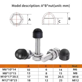 HarParBar 100Pcs Hex Nut Cover M6*10 * 14 Bolt Dome Caps Covers Protection Caps Cover Plastic Dome Bolt Nut for Hex Hexagon Nuts Screws Bolts, Black