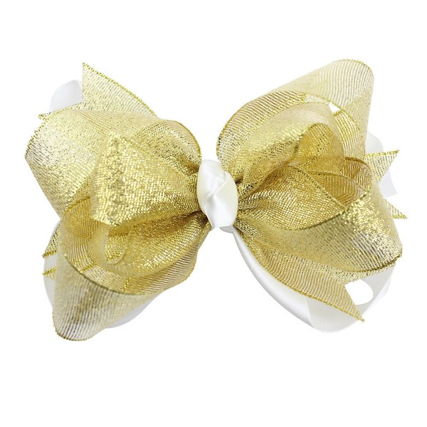 juDanzy Large Gold and Cream Shimmer Hair Clip Bow for Girls