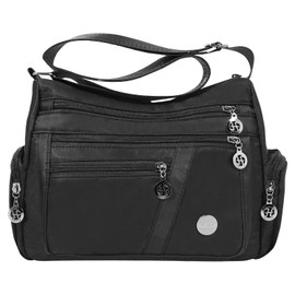 Bolso Bandolera Mujer, Hekyip Bolsa Cruzada para Mujer, Bolsa Impermeable Mochila Mariconera Cruzada con Múltiples Bolsillos Cremallera, Tamaño Grande Nylon Bolsas de Hombro (Negro)