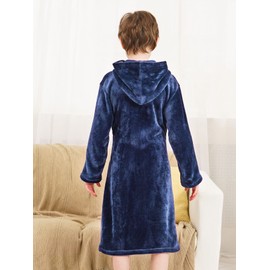 Doctor Unicorn Boys Soft Hooded Bathrobe Kids Warm Gamer Fleece Robe Sleepwear (Navy - 10-11 Years)