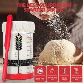 Tanedar Sourdough Starter Kit with 38oz Glass Jar, Thermometer Strips & Scraper – Complete Sourdough Bread Baking Supplies for Beginners to Experts