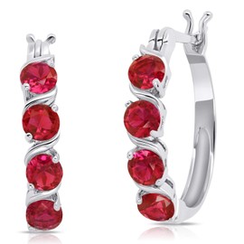 925 Sterling Silver Gemstone Round Hoop Earrings for Women 0.9 inches in Created Red Ruby with Click Tops by MAX + STONE