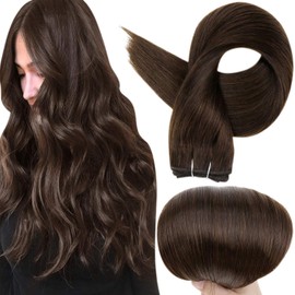Full Shine Brown Weft Extensions Sew in Human Hair Color #2 Darkest Brown Hair Extensions Real Hair for Women Bundles 24 Inch Long Sew in Hair Extensions 105 Grams