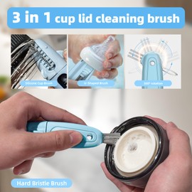 TQRR SharkBrush-3 in 1 Cup Lid Gap Cleaning Brush Set, 3Pcs Bottle Gap Cleaner Brush, Silicone Cup Lid Brush, Multifunctional Bottle Brush, Cleaning Tools for Home Kitchen Office (Red)