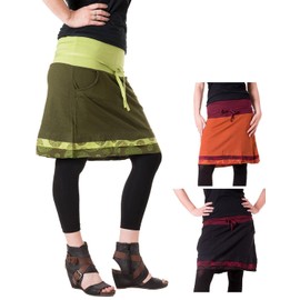 Vishes - Alternative Clothing - Short Layered Look Skirt Made of Cotton - with Pockets for Tying, Green