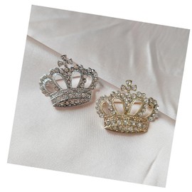 Pack of 2 Rhinestone Crown Brooch Pin Crystal Pearl Gold Silver Royal Lapel Pins for Women Wedding Christmas, Acrylic