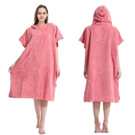 MUTAO Surf Swimming Poncho Changing Robe,Quick Dry Microfiber Changing Towel with Pocket and Hood for Outdoor Indoor(One Size Fits All) (Pink)