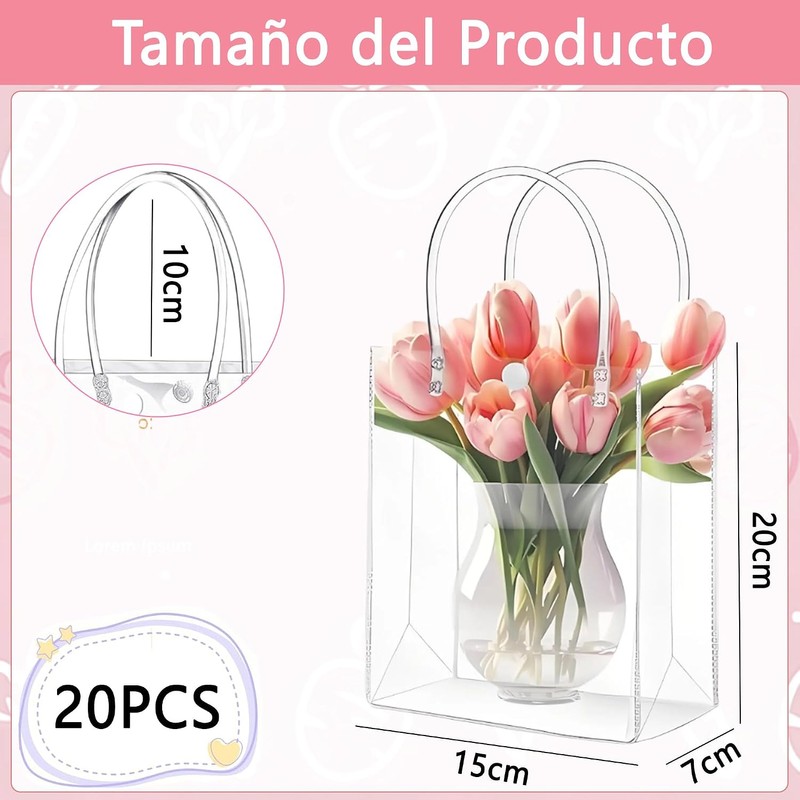 20PCS Bolsas de Regalo de PVC Transparente con Asas, Bolsas