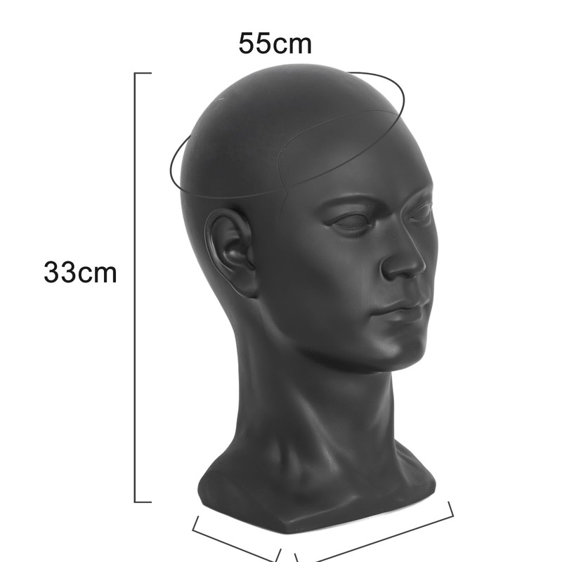 Black PVC Male Mannequin Head Professional Training Head Bald Manikin