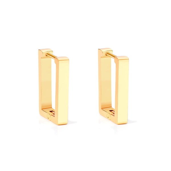 Sleek Stainless Steel gold plated Square Hoop Earrings – Hypoallergenic,
