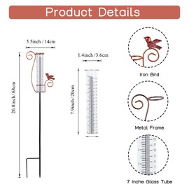 HOBYLUBY Cardinal Rain Gauge Outdoor, 7 Inch Metal Rain Gauges for Measuring Precipitation, Patio, Garden Yard Decor