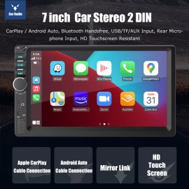 ESSGOO 7" Double 2 DIN Apple Carplay Android Auto Car Stereo HD Touch Screen BT USB Cam