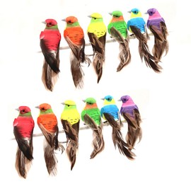 Shiwaki 12 Pcs Birds Figurines Artificial Foam Feather Birds for DIY Crafts Decoration Home Garden Wedding Party Ornament - Colorful Series