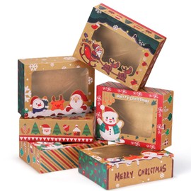 Eupako Christmas Cookie Boxes, 8x6x2.5 Christmas Food Bakery Boxes with Window, Kraft Xmas Gift Box Treat Boxes for Holiday Gift Giving (Pack of 24)
