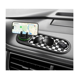 Car Phone Holder, 3-in-1 Dashboard Pad Rotatable Phone Holder with Temporary Parking Number, Large Car Storage Mat Phone Mount for Phones Sunglasses Keys (Black & White)