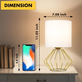 Hamilyeah Table Lamps Set of 2, Modern Bedside Lamps with White Fabric Shade, Industrial Night Stand Lamps with On/Off Switch, Gold Simple Lamp for Bedroom, Living Room