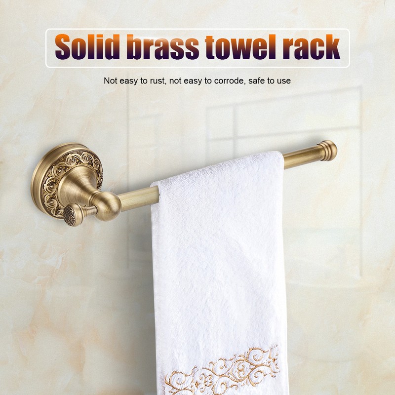 Antique Brass Bathroom Towel Holder Rack Single Pole Bar Clothes