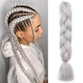 Silk-co Jumbo Braid Synthetic Hair 24" Hair Braiding Extensions Premium Jumbo Braids [100g-Light Grey]