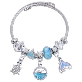 XOYOYZU Charm Bracelets for Girls Cute Cartoon Friendship Bracelets Adjustable Bangle Gifts for Girls DIY Jewelry Sea Style