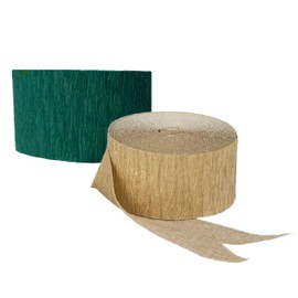 K-Kraft USA-Made Hanging Decorative Crepe Paper Streamers for Birthday, Party, Holiday, School, Wedding, Shower, or Graduation (Dark Forest Green + Dark Metallic Gold, 2 Rolls Each)
