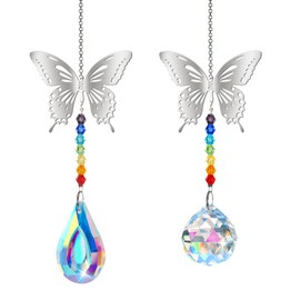 Pack of 2 Suncatcher Butterfly, Crystal Pendant Decoration, Rainbow Suncatcher Crystal, Sun Catcher Hanging Window, Window Decoration, Crystal for Home, Office, Garden Decoration