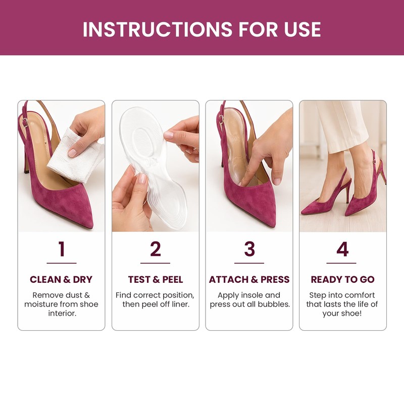 Gel Heel Inserts, Self-Adhesive Half-Sole Pads for High Heels,Clear,P:4-5.5