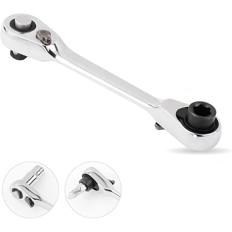 Silver Ratchet Wrench 1/4 Inch Mini Double Head 72 Teeth