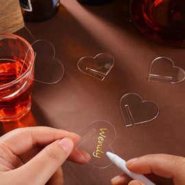 Teensery 90 Pcs Clear Acrylic Drink Tags Blank Acrylic Drink Markers Wine Glass Charms Drink Name Labels for Wedding Birthday Valentine's Day Christmas Party Decoration (Heart Shape)