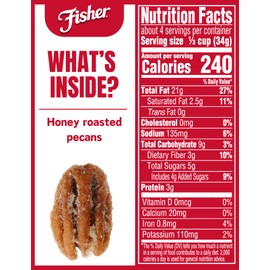 Fisher Snack Honey Roasted Pecans, 4.5 oz (Pack of 1), Resealable Pouch, Honey Roasted Mammoth Pecans, Perfect for Gifting or Personal Enjoyment, Crunchy, and Irresistibly Sweet