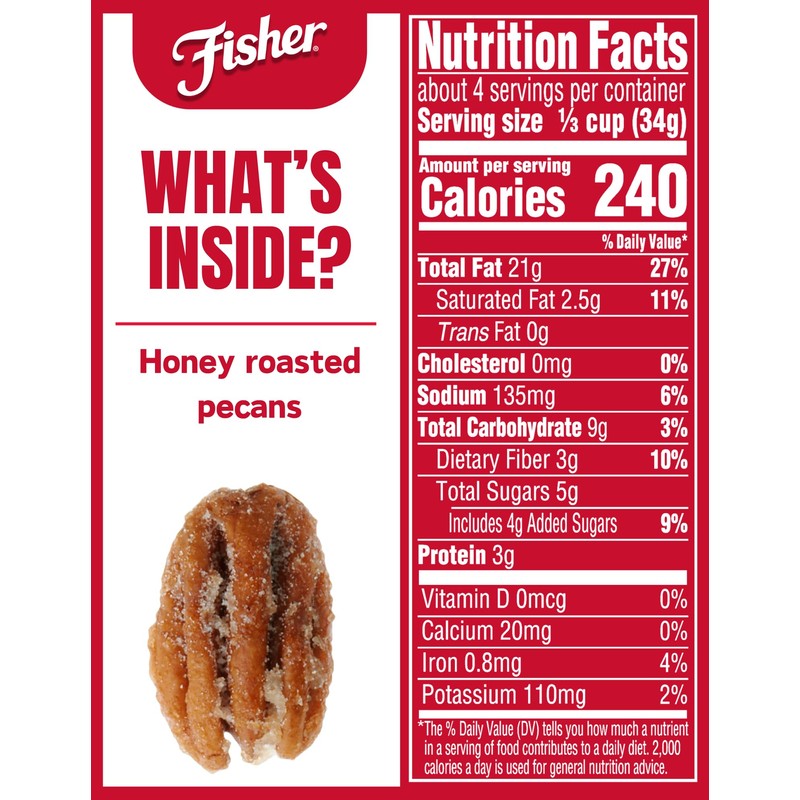 Fisher Snack Honey Roasted Pecans, 4.5 oz (Pack of 1),