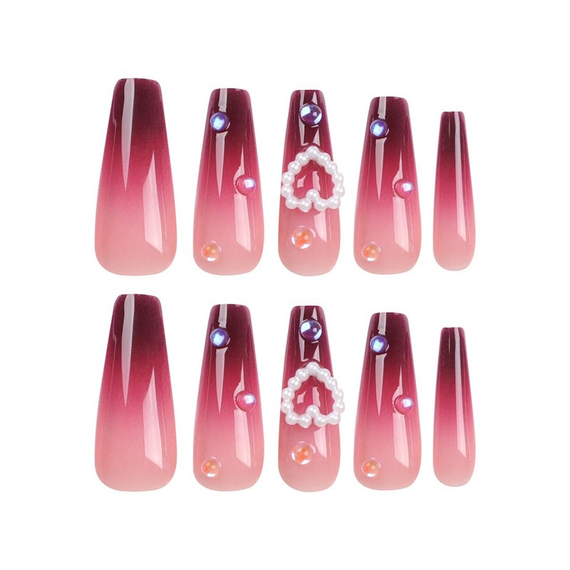 Caiguoer 24 Pieces Long False Nails Square Red Press On