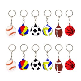 Honbay 12PCS PVC Sports Ball Keychains Lightweight Soccer Football Baseball Basketball Volleyball Water Polo Keyrings Keyfob for Sports Lover (6 Style)