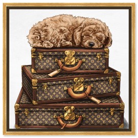 The Oliver Gal Artist Co. Fashion and Glam Framed Wall Art Canvas Prints 'Sleeping Poodle' Travel Essentials Home Décor, 24 in x 24 in, Brown, White
