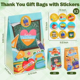 Glavatrix 12 Pcs Teacher Appreciation Candy Bag with Sticker, Thank You Teacher Party Favor Treat Bags, Kraft Paper Goodie Bags for Teachers' Day