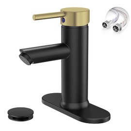 Greenspring Bathroom Sink Faucet, Black and Gold Bathroom Faucets Single Handle Bathroom Vanity Faucet for 1 Hole or 3 Holes with Pop Up Drain, Brass
