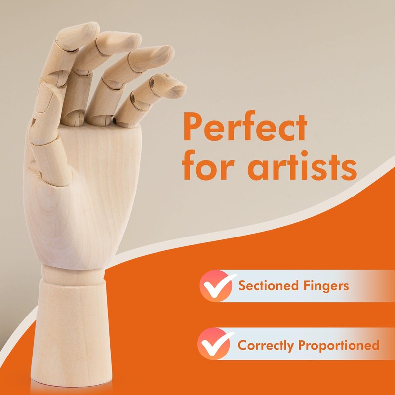 Falling in Art Wooden Hand Model, 10Inches Left Hand Mannequin