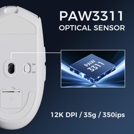 MCHOSE G3 Wireless Gaming Mouse, Symmetrical, PAW3311, 12K DPI, Tri-Mode Connection, Wireless/Wired 1K Polling, 64g Weight, 130 Hours Battery Life (G3, White)