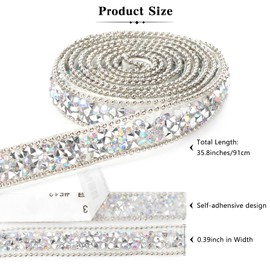 Rhinestone Ribbon, 3 Yards Silver White Self Adhesive Rhinestone Strips, Glitter Diamond Crystal Ribbon Roll, Resin Diamond Tape Bling Wrap Sticker Rhinestones for DIY Wedding Christmas Birthday Decor