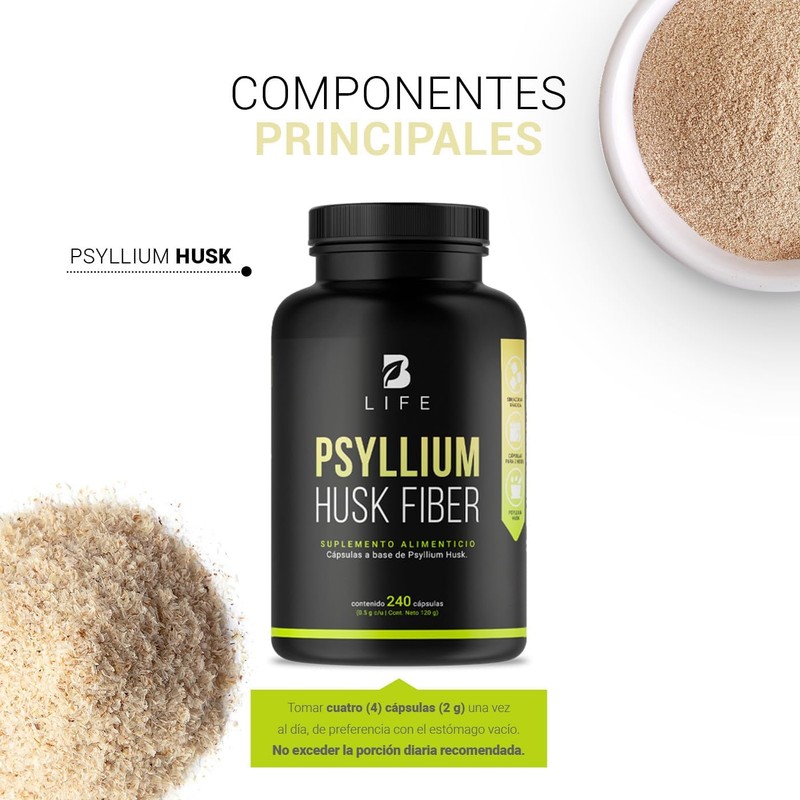 Fibra de Psyllium Husk (Plantago Ovata) 240 Cápsulas 2000 mg