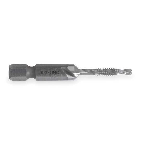 Drill/Tap/Countersink, #6-32 Thread Size, 2 1/32 in Overall Length, Mfr: